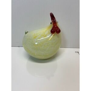 Murano Glass Yellow Speckled Rooster Chicken Figurine Hand‎ Blown